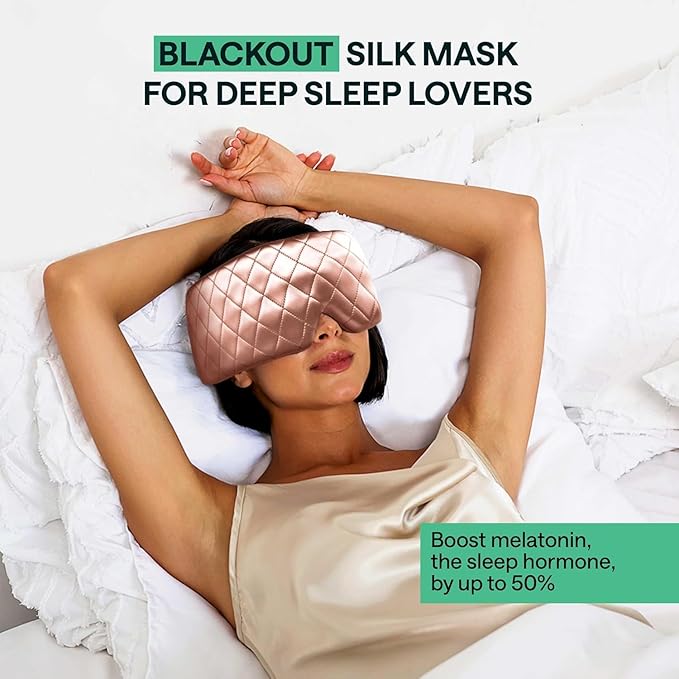 100% Mulberry Silk Sleep Mask – Total Blackout Eye Mask for Sleeping, Adjustable No-Snag Velcro Strap, Lightweight & Gentle on Skin & Hair, Travel-Ready – Rose – Valentines Day Gift