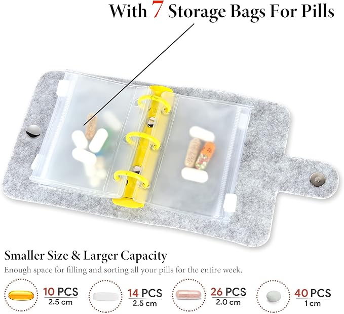 Hennaja Pill Organizer,Pill Pouches Clear Plastic Pill Bags Self Sealing Travel Medicine Organizer Storage (1-Sunflower, 1 Pack)