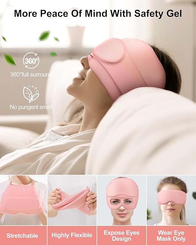 Migraine Relief Cap,2 in 1 Detachable Gel Eye Mask for Hot & Cold Therapy Headache mask with Eye Holes ice Pack for Birthday Gifts for Women