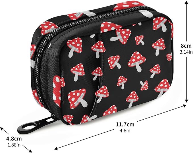 Pill Box Mushroom Cartoon 7 Day Pill Case Travel Pill Organizer Bag with Zipper Portable Weekly Vitamin Medicine Supplement Holder Pouch Bag