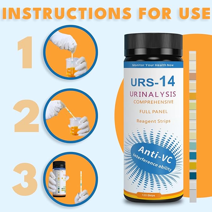 14-URS Reagent Test Strips [120 ct] for Urinalysis and Detection of UTI, LEK, Pro, Ket and More, Comprehensive Test - for Men & Women at Home Use with Reliable Results in 60 sec.