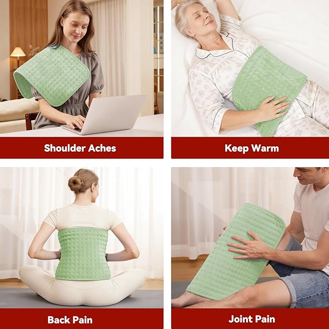 MASVIS Heating Pad for Period Cramps & Back Neck Shoulders Pain Relief, 24"x20" Large Heat Pad with 2-Hour Timer, 6 Heat Levels, Moist Dry Heat Options, Machine Washable, Gifts for Women Mom, Green
