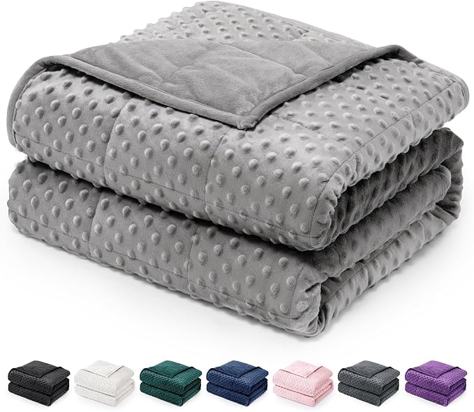 Wemore Weighted Blanket for Adults Queen Size 15 lbs, Minky Dot Cooling Heavy Blankets, Cozy Soft Washable Throw Blanket with Glass Beads, Grey 60 x 80 inches