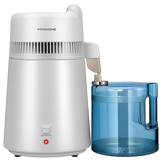 VIVOHOME Water Distiller Countertop 1.6 Gallon/6L 900W Distilled Water Machine with Smart Switch Purifier Filter for Home Office, White