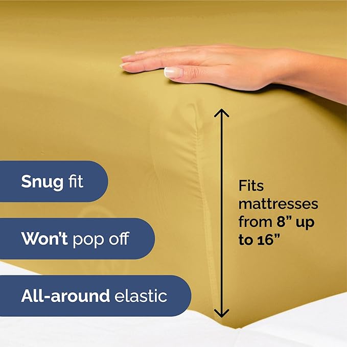 King Size 4 Piece Sheet Set - Extra Soft, Breathable & Cooling Sheets - Hotel Luxury Durable Bed Sheets for Women & Men - Deep Pockets, Easy-Fit & Wrinkle-Free Sheets - Mustard Oeko-Tex Bed Sheet Set