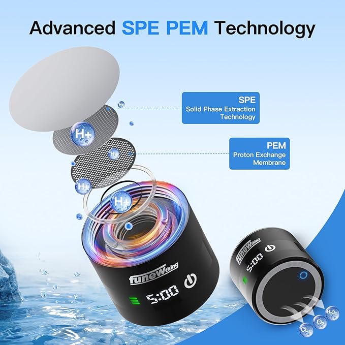 Hydrogen Water Bottle with LED Display, 3000ppb Portable Water Ionizer Machine with SPE/PEM Technology in 5-Minute Electrolysis, Rechargeable Hydrogen Rich Glass Cup for Home Office Travel & Fitness