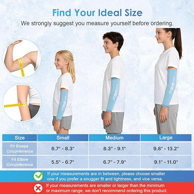 ComfiTECH 2 Pack Youth Full Arm Elbow Ice Pack Sleeve for Tennis, Golfers, Throwing, Pitchers, Young Athletes, Flexible Cold Pack for Forearm Discomfort, Muscle Relaxation & Outdoor Sport, Medium