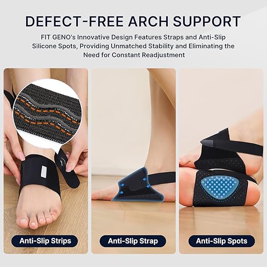 Fit Geno Arch Support Brace for Plantar Fasciitis, Heel & Foot Pain Relief – Adjustable Compression Wrap with Gel Cushion for Flat Feet & Fallen Arches, Non-Slip Support for Men & Women