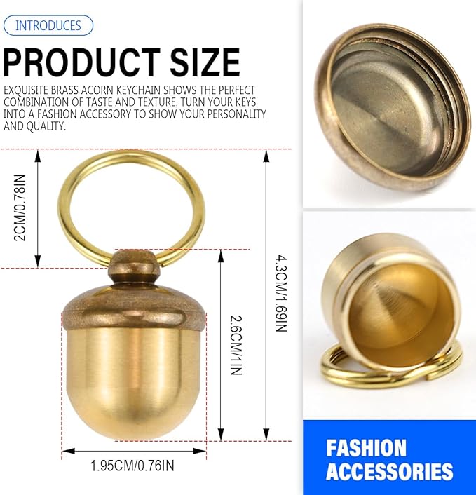 Pills Bottle Keychain, Copper Acorn Shaped Medication Small Empty Bottles Key Pendant Mini Pill Case Holder Travel Accessories
