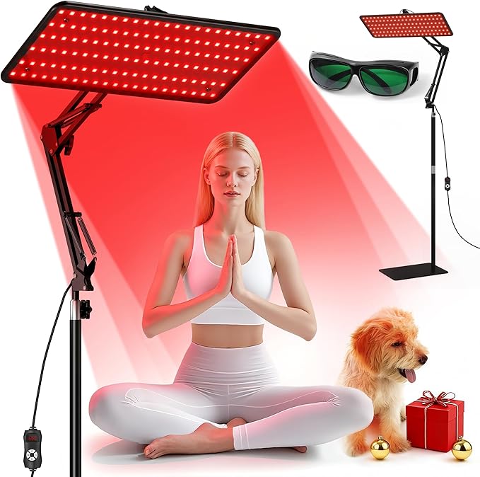 Morfone Red Light Therapy for Body Face - Tri-Wavelength (660nm, 850nm, 940nm) LED Infrared Light Therapy Lamp Panel with Adjustable Stand, Protective Glasses for Home Use, Gift for Women Girl, M