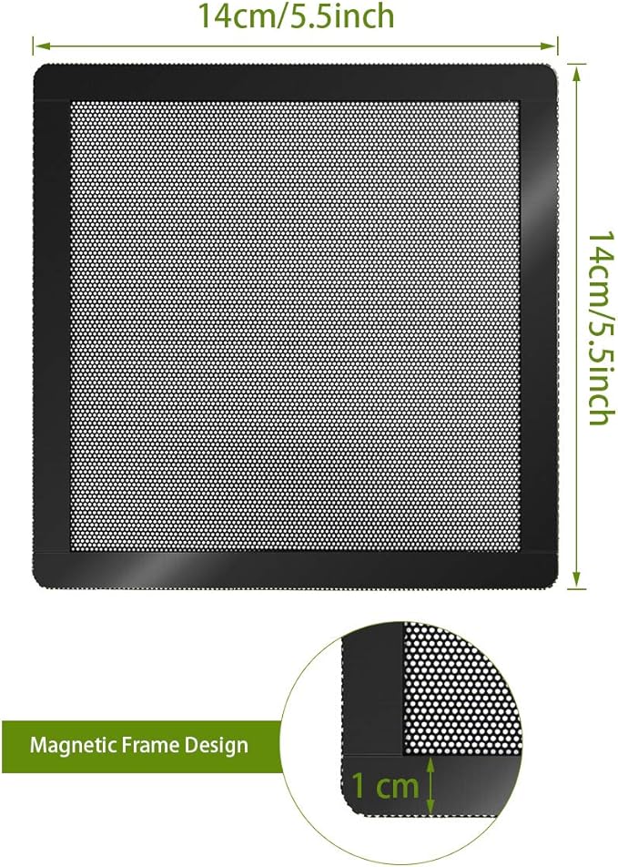 120mm 140mm PC Fan Dust Filter Magnetic Frame Computer Fan Grills Black Dust Mesh PC Cooler Filter Screen Dustproof Case Covers 5 Pack (140 * 140mm)