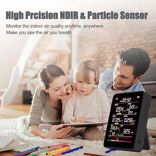 Professional Indoor Air Quality Monitor with AQI Alerts, Portable Real-Time Detector for Home, Car, Plants & Pet