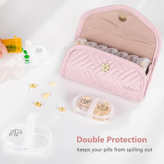 BAGSFY Weekly Pill Organizer 2 Times a Day in a Cute Fabric Pill Case, Medicine Bag, AM PM Pill Box 7 Day, Portable Medication Travel Case for Pills, Vitamins, Fish Oils, Supplements.