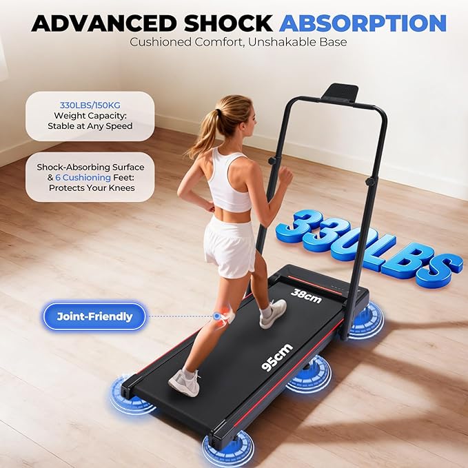 GTPLAYER Walking Pad Treadmill with Adjustable Height Handle Bar, 3HP Quiet Foldable Under Desk Treadmill, Portable Treadmills for Home 350LBS with Remote Control LED Display