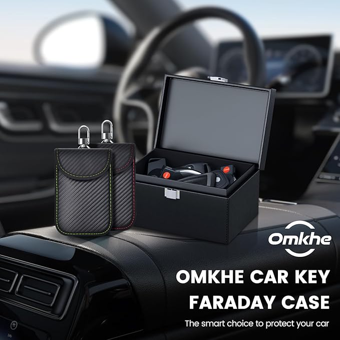 Faraday Key Fob Protector, Faraday Box for Car Keys with 2 Pack Faraday Bags, RFID Box for Car Keys, Car Key Signal Blocking Box Box for Car Security (Small)