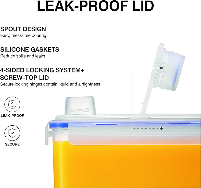 LocknLock Aqua Fridge Door Water Jug with Handle BPA Free Plastic Pitcher with Screw Top Lid Perfect for Making Teas and Juices, 1 Gallon, Clear