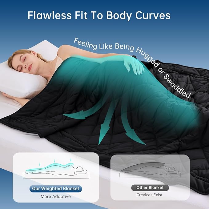 OMYSTYLE Weighted Blanket for Adults (12lbs, 48''x72'') - Twin Size Heavy Throw Blanket, Breathable and Cooling Microfiber Material with Premium Glass Bead for All Season Use, Machine Washable, Black