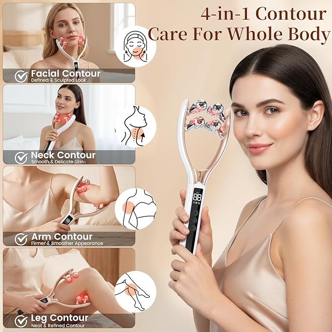 Face Massager Tool with Red Light, Facial Roller Skin Care Tool for Women, Rechargeable Face Roller for Facial Contour Massage, Beauty Device for Face, Neck, Arms & Legs, Portable for Home Use