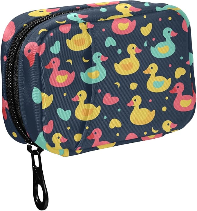 Fustylead Colorful Rubber Ducks and Hearts Travel Pill Organizer Bag with Zipper Small Pill Box 7 Day Pill Case for Purse Storage Weekly Vitamin Medicine Supplement