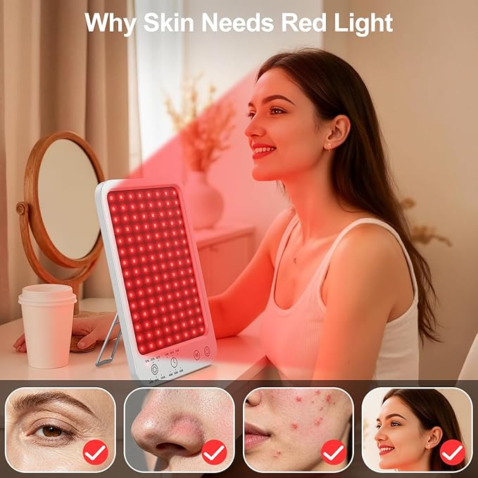 Red Light Therapy for Face and Body, Dual 660nm & 850nm Near Infrared Red Light Therapy Panel with Adjustable Stand and Timer, 3 Modes and 6 Brightness Levels,Ideal Gift for Family & Friends (white)