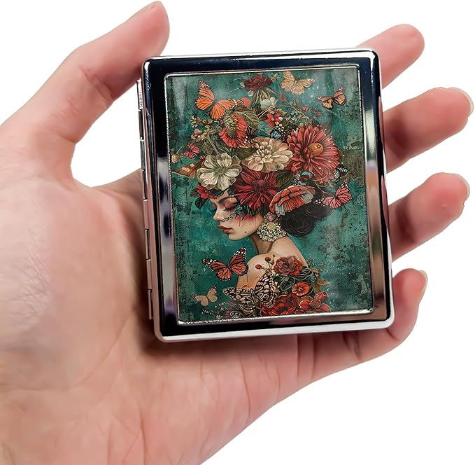 Cute Travel Pill Box Organizer with 8 Compartments - Compact and Fashionable Pill Case with Mirror - Ideal for Medications (Butterfly Crown Girl)