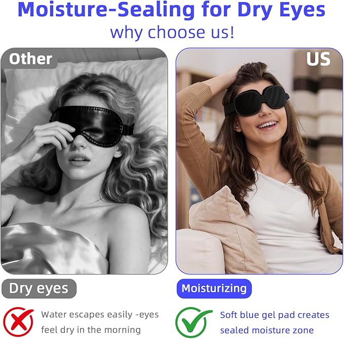 Eye Mask for Dry Eyes – 100% Blackout Dry Eye Mask, Moisture Goggles & Sleeping Mask for Men – Adjustable, Removable Silicone, Soft for Travel & Shift Work