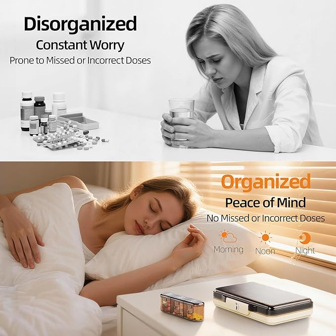 Weekly Pill Organizer 3X a Day, Detachable 7 Day Pill Box 3 Times a Day with Moisture-Proof Design, Portable Light-Proof Daily Pill Case for Pills,Vitamin,Fish Oil and Supplements(Brown)