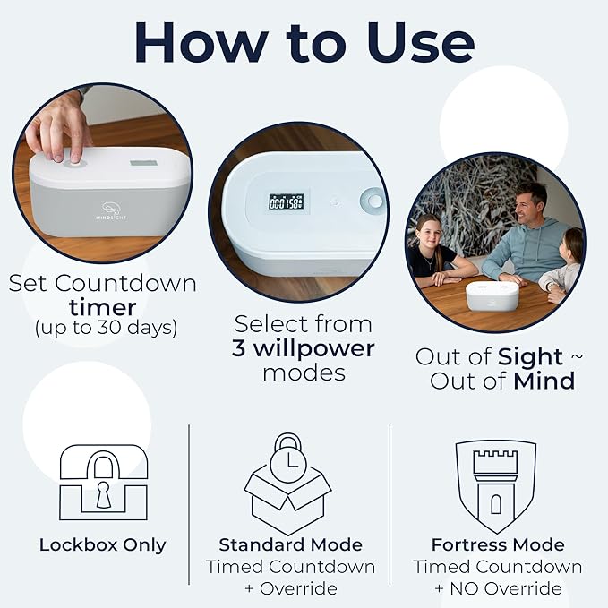 Mindsight Timed Lock Box | Unplug from Phones, Video Games, Social Media, Snacks & Cravings | 3 Modes based on Willpower | Easy to Use | Out of Sight ~ Out of Mind | Boost Your Mental Wellness