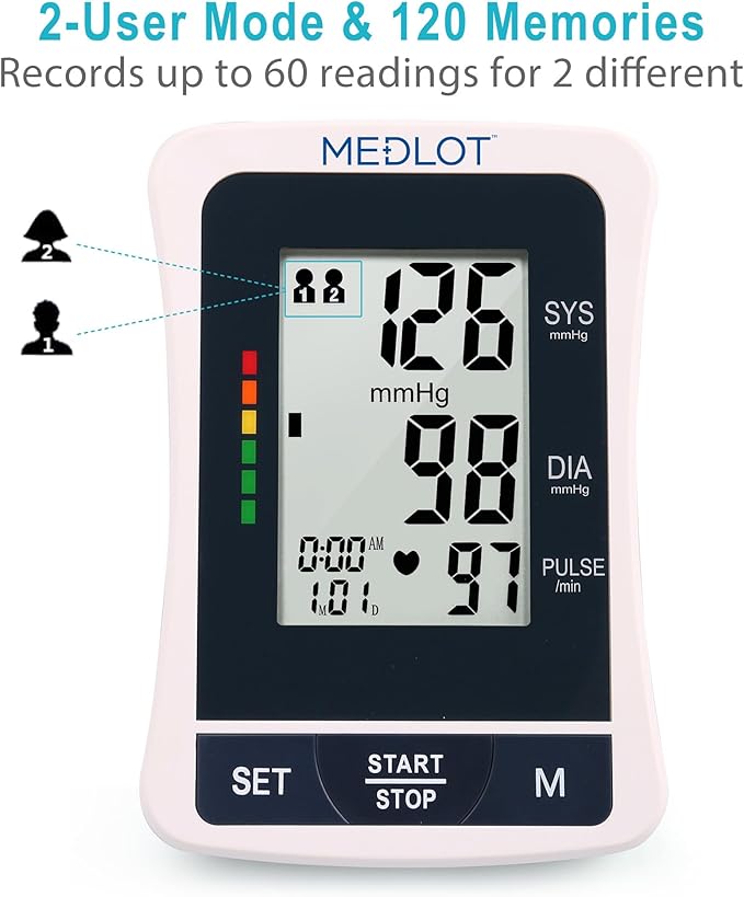 LotFancy Blood Pressure Monitor, Automatic BP Gauge & Upper Arm Large Cuff(8.6"-16.5”) Kit, Digital BP Meter Accurate Tester Machine for Home Use, 2 User, with 120 Reading Memory, Large LCD Display