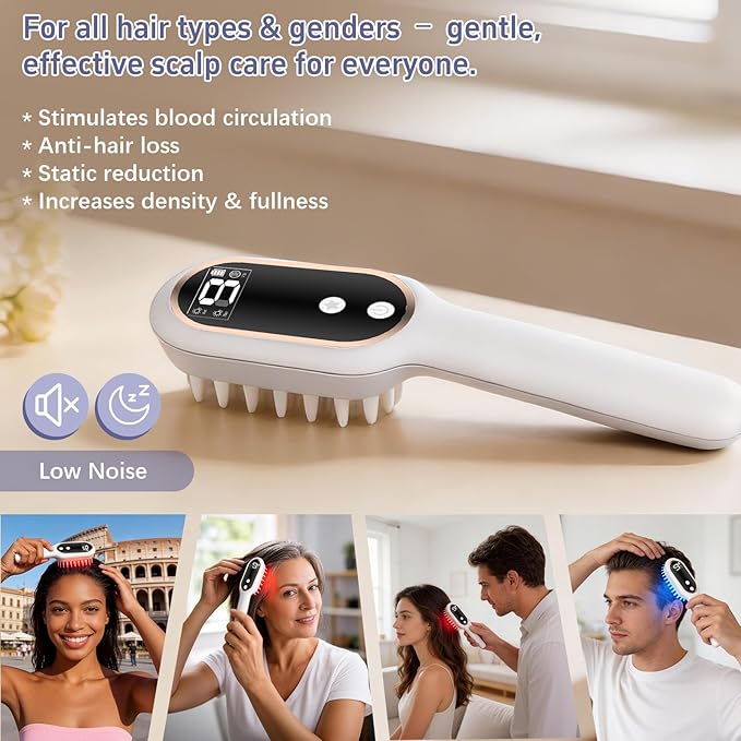 Karrong Hair Scalp Massager Comb Scalp Oil Applicator, Waterproof Red Blue Light Therapy Hair Care Brush, Automatic Vibrating Head Massage Comb for Men & Women