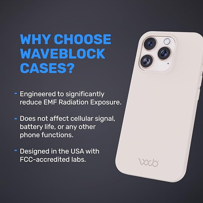 WAVEBLOCK EMF Protection Silicone iPhone Case Compatible with iPhone 16 Pro, Radiation Blocker, 5G Shield Reduction, Lightweight, USA Patented and Tested in FCC Lab, Stone
