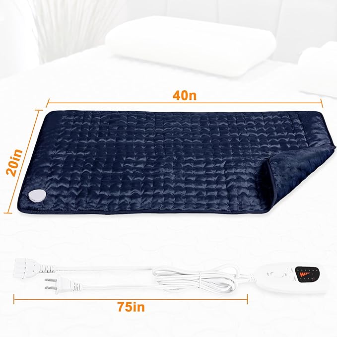 Deepsoon Heating Pad,Electric Heating Pads for Back,Neck,Abdomen,Moist Heating Pad for Shoulder,Knee,Arms,Legs,Dry/Moist Heat & Auto Shut Off,Christmas Gifts for Men and Women,Navy Blue,40x20 Inch