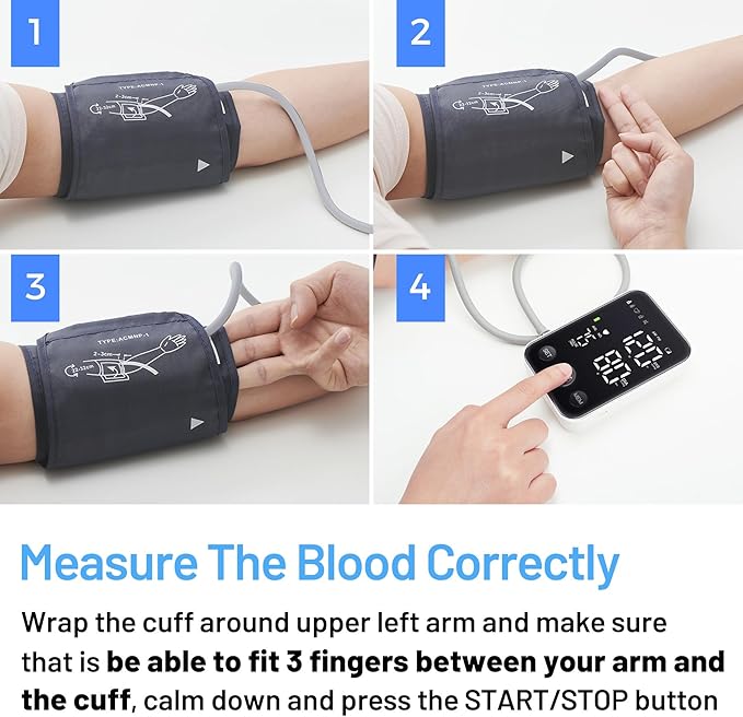 Blood Pressure Monitor Upper Arm Machine Accurate Adjustable BP Cuff Kit Led Backlit Display 2 Users 240 Sets Memory Includes Storage Bag Black