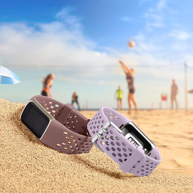Getino Compatible with Fitbit Charge 5 Bands/Charge 6 Bands Women Men, Soft Breathable Replacement Sport Strap Adjustable Wristbands for Fitbit Charge 5/ Charge 6 Advanced Fitness Tracker, Dusty Pink