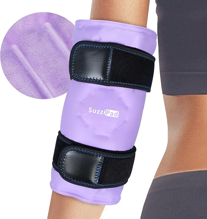 SuzziPad Elbow Ice Pack Wrap – Wearable Cold Compression Sleeve for Elbow & Forearm, Reusable Ice Pack for Tennis & Golf Recovery, Purple