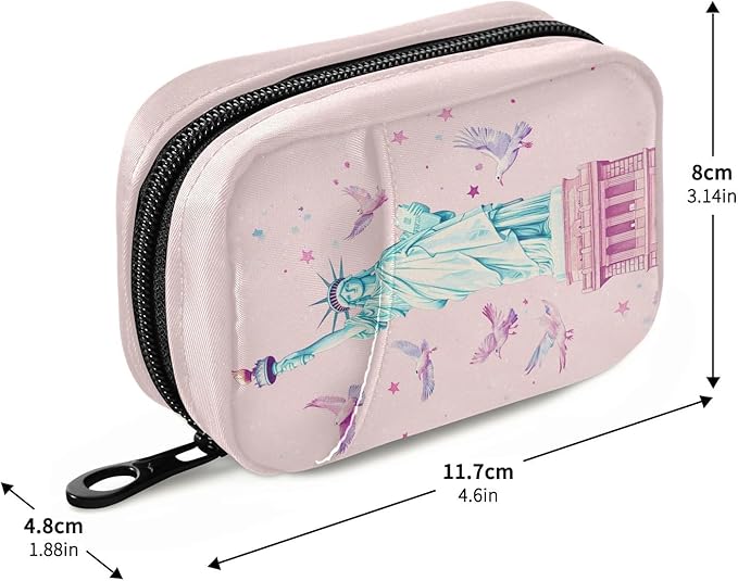 The Statue of Liberty Stars and Doves Pink Travel Pill Organizer Case Box Container Weekly Portable Vitamin Medicine Holder Storage Bag with Zipper Removable