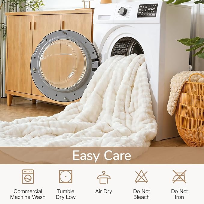 Cottonblue Weighted Blanket 10 lbs for Adults Twin Size, Fluffy Bubble Sherpa Fleece Weighted Blankets Throw for Sofa Bed, Soft Fuzzy Heavy Blanket for Calming & Sleeping, 48"x72", Cream White