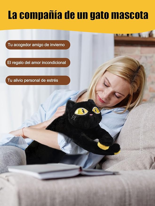 Cat Heating Pad for Period Cramps 5 Heat Settings Auto Shut Off USB Portable Electric Heat Pad Soft Thick Fuzz Stuffed Animal Cute Kitty Warmer for Body Pain Relief Comfort Accompany Help Relax Gift