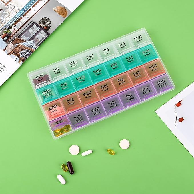 Large Weekly Pill Organizer 4 Times A Day, Moisture-Proof 7 Day Pill Box,Daily Pill Organizer,Travel Pill Cases Portable for Pills Vitamin Fish Oil Supplements