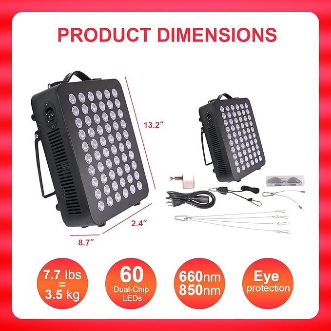 Red - Light - Therapy- Infrared Light 660nm 850nm High Power Panel Dual Chip Clinical Grade LED Device with LED Touch Screen 300W (Black)