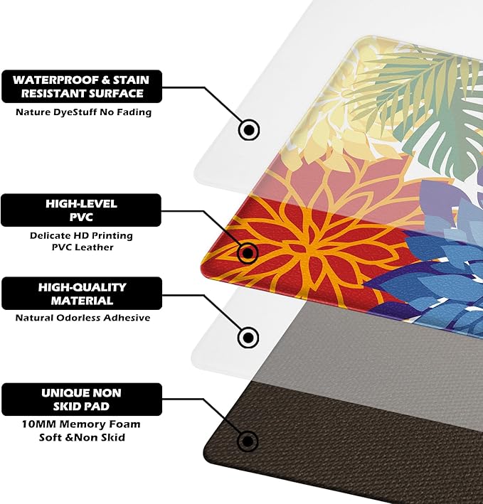 Kitchen Mats for Floor 2PCS Cushioned Anti Fatigue Kitchen Mats Waterproof Non Slip Kitchen Mat Rug Set Comfort Foam Standing Mat for Sink, Laundry, Office,17.3" x 28" + 17.3" x 47", Colorful