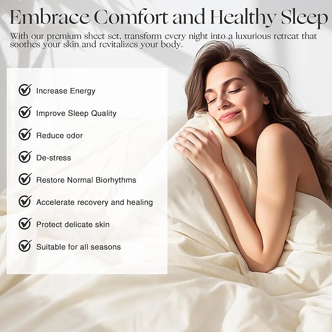 Silver Infused Bed Sheets Set, Temperature-Regulating Fabric with Self-Cleaning Technology for 3X Freshness Sleep, Genuine Organic Viscose Derived from Bamboo (OffWhite, CA King)