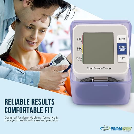 Primacare DS-8006 Wrist Blood Pressure Monitor, Automatic Digital BP Cuff with Irregular Heartbeat Detection, 2 User 180 Memory, LCD Display, Portable Hard Case, Battery Operated
