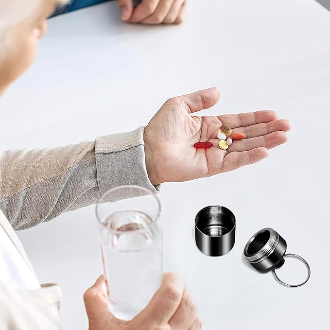 Pill Keychain Holder - Small Pill Box Waterproof Pills Fob Organizer Portable Ring Holder Keychain for Purse (Black)