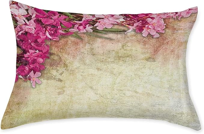Decorative Bedding Sheet Set Queen Size, Floral Deep Pockets Fitted Sheet & 2 Pillow Sham Set, Vintage Oleander Flowers Distressed Retro Print Microfiber 3pc Bed Sheets Set, for Women & Men Bedding