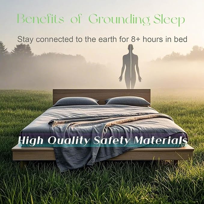 Grounding Sheets Queen Size, 20% Pure Silver Fiber + 80% Organic Cotton, Grounded Sheet Earth Connected Bedding Fitted Earth Sheets with Grounding Cord