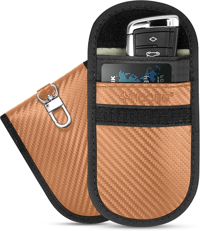 TICONN 2PK Faraday Bags for Car Keys Fob, 3.5"X5.0" Faraday Cage Protector, Car RFID Signal Blocking, Anti-Theft Pouch Anti-Hacking Case Blocker (Bronze, M)