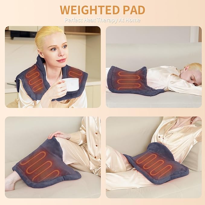Heating Pad for Neck and Shoulders and Back Pain Relief, Weighted Heat Pad with Dry&Moist Heat, Neck Heating Pads 4 Heat Settings, Auto-Off, Christmas Gifts for Women Men Mom Dad, 19'' x 22'', Grey