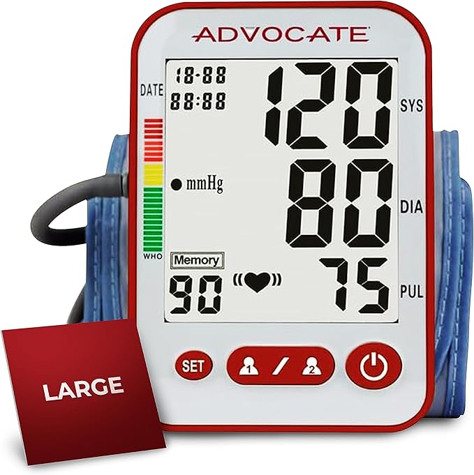 Digital High Blood Pressure Monitor for Home Use, Automatic Readings for Upper Arm Fit, Records Data for up to 2 Separate People, BP Cuff Machine Large