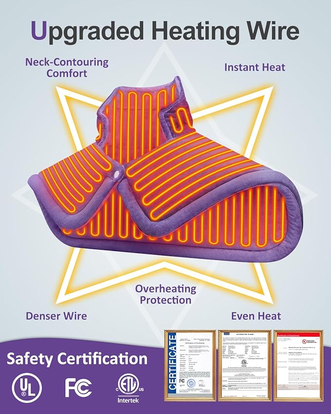 Heating Pad for Neck Shoulders Back, Upgraded PTC+NTC Even Heating, Versatile Electric Heated Neck Wrap for Full-Body Relax, Birthday Gifts for Women Men, Mothers Day Gifts for Mom Wife, Purple